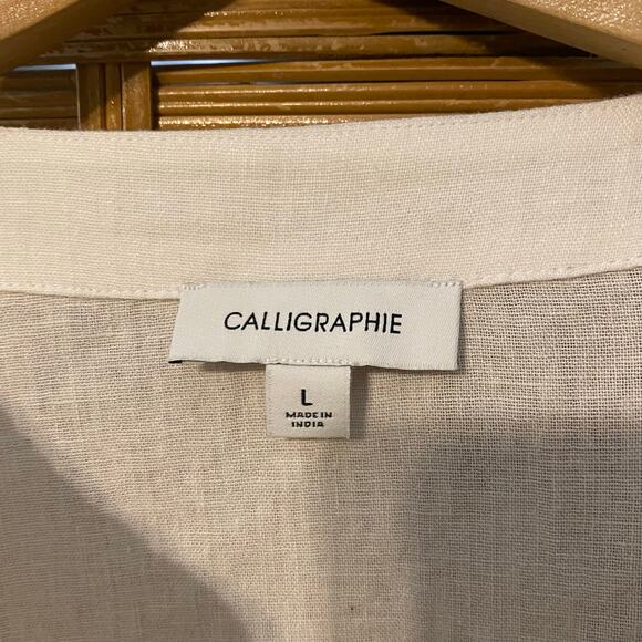 Calligraphie Linen Blend Embroidered Peasant Blouse in Ivory Size Large boho - Picture 3 of 7